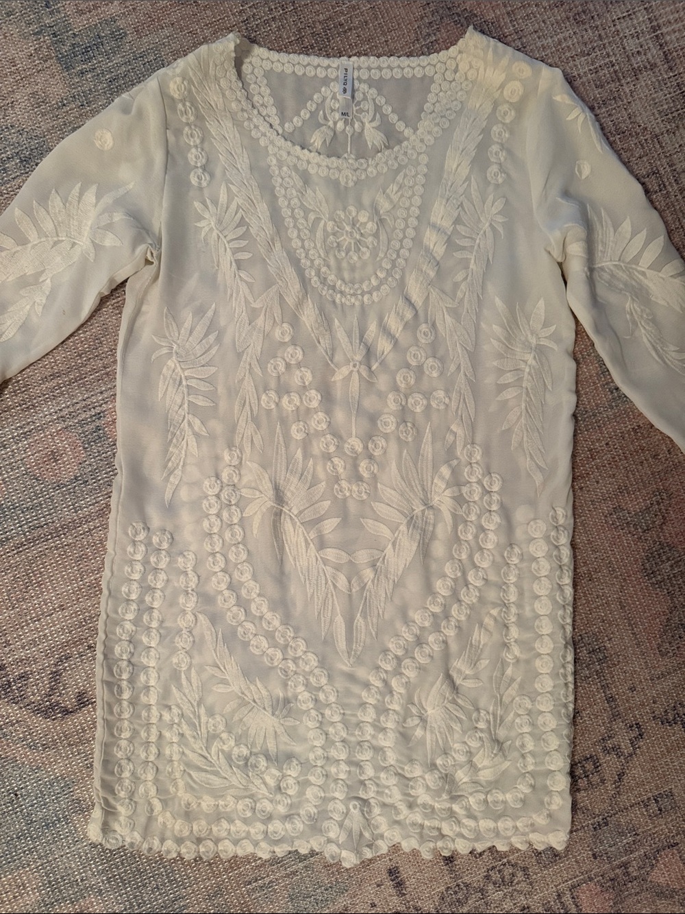 Embroidered Ivory Women's Dress or Coverup; Size M/L